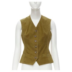 HERMES Vintage tan brown suede leather Tanzanie animal silk back vest FR40 M