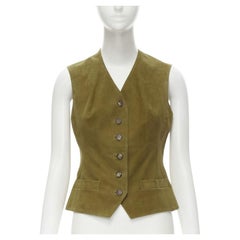 HERMES Vintage chaleco de ante marrón tostado con espalda de seda animal Tanzanie FR40 M