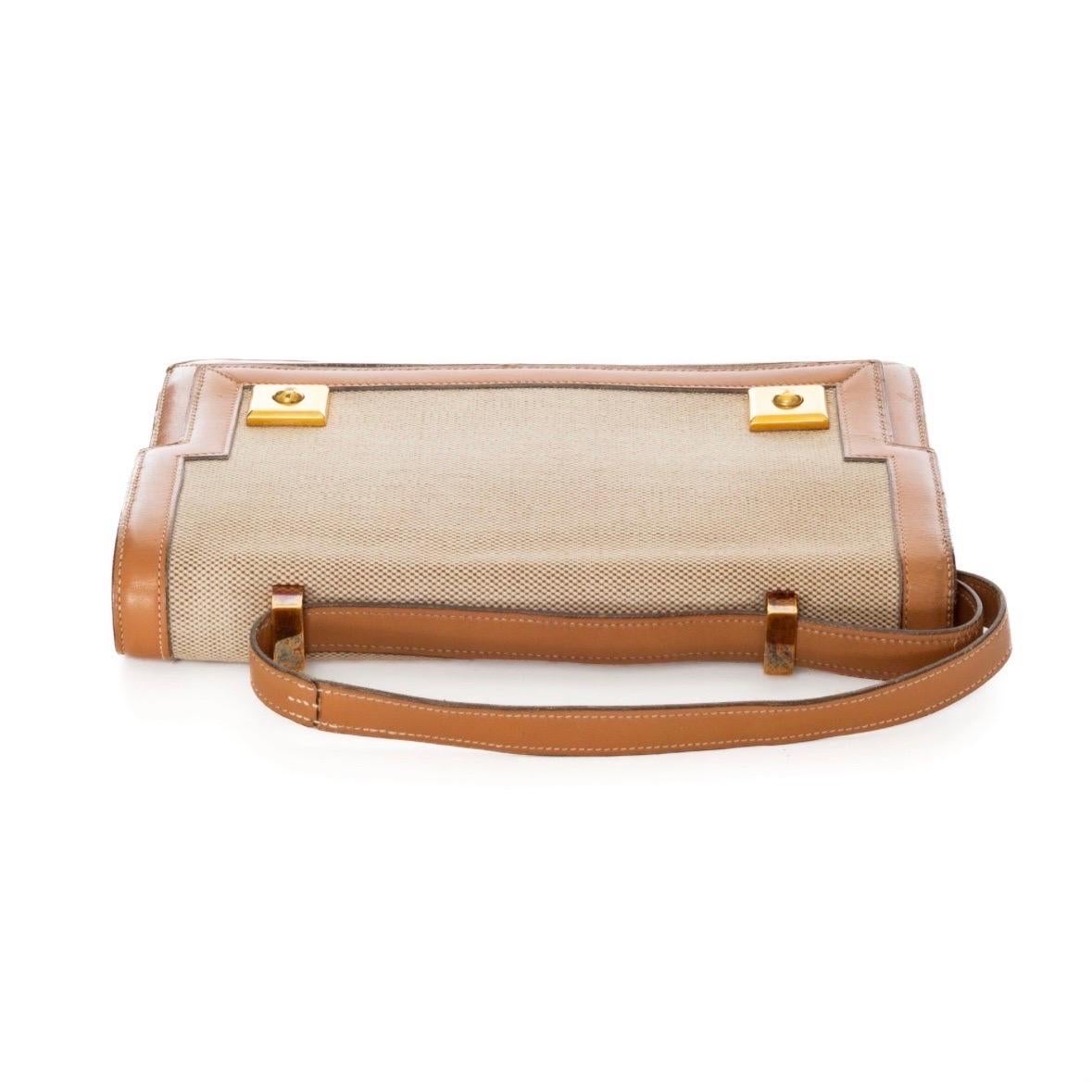 Hermès Vintage Tan Leather and Canvas Piano Shoulder Bag (Circa 1960s) For Sale 8