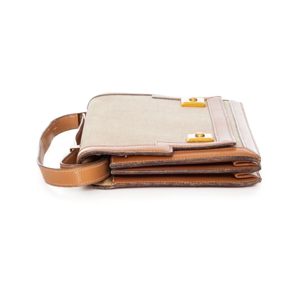 Hermès Vintage Tan Leather and Canvas Piano Shoulder Bag (Circa 1960s) 2