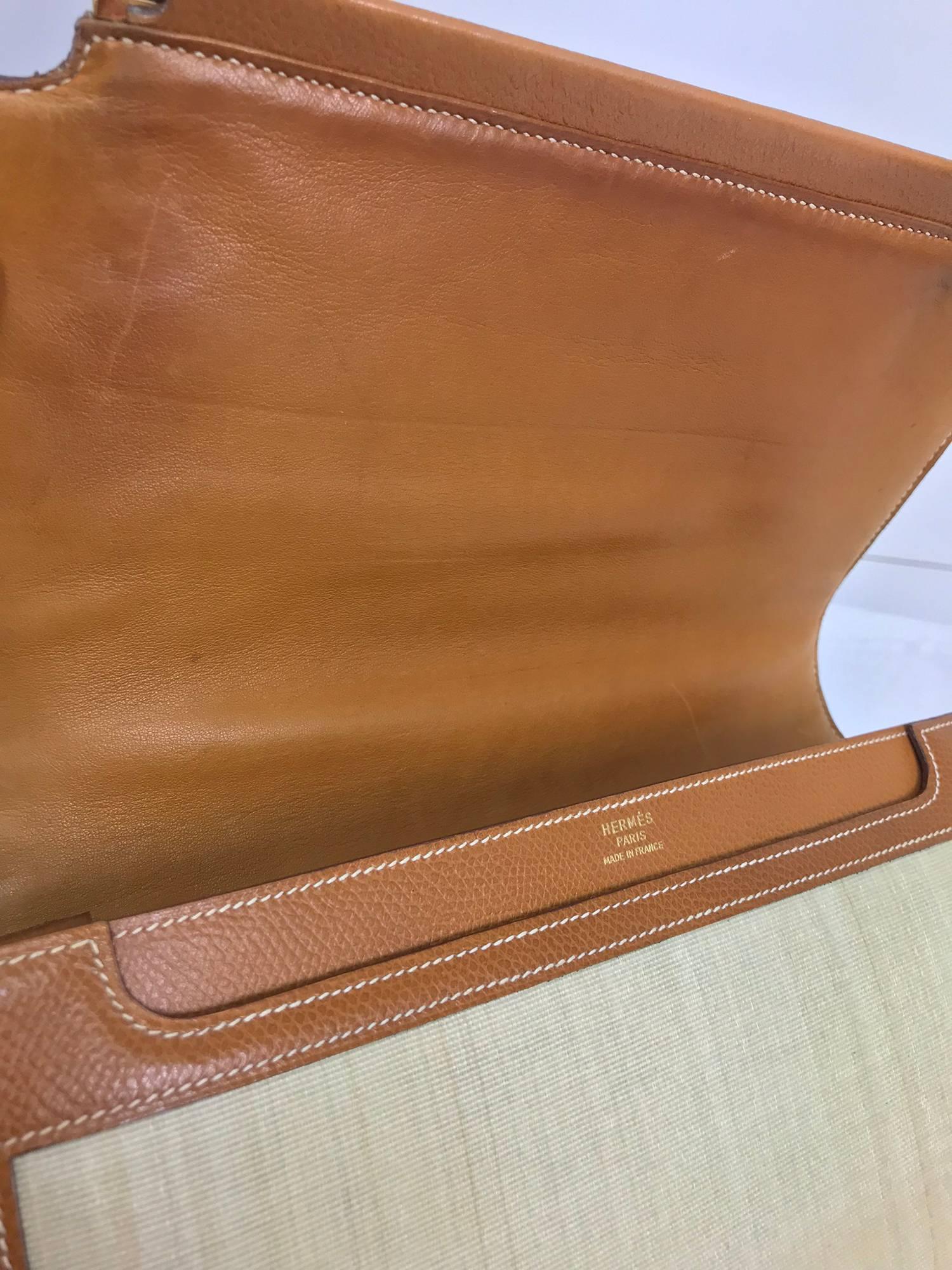 Beige Hermes Vintage Tan Leather and Horsehair Crinoline shoulder bag, 1981