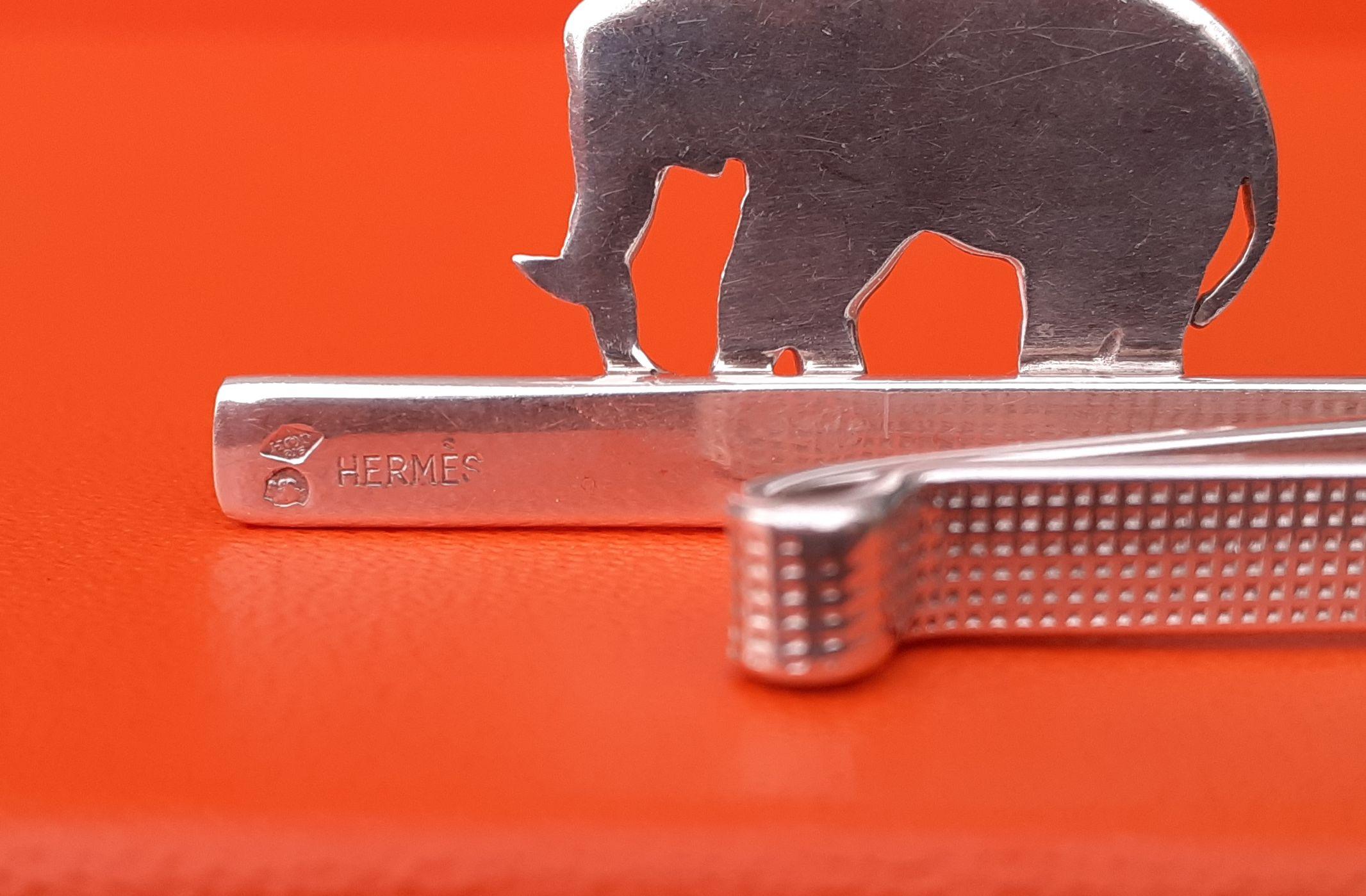 Hermès Vintage Tie Clip in Silver Elephant Pattern Rare 5