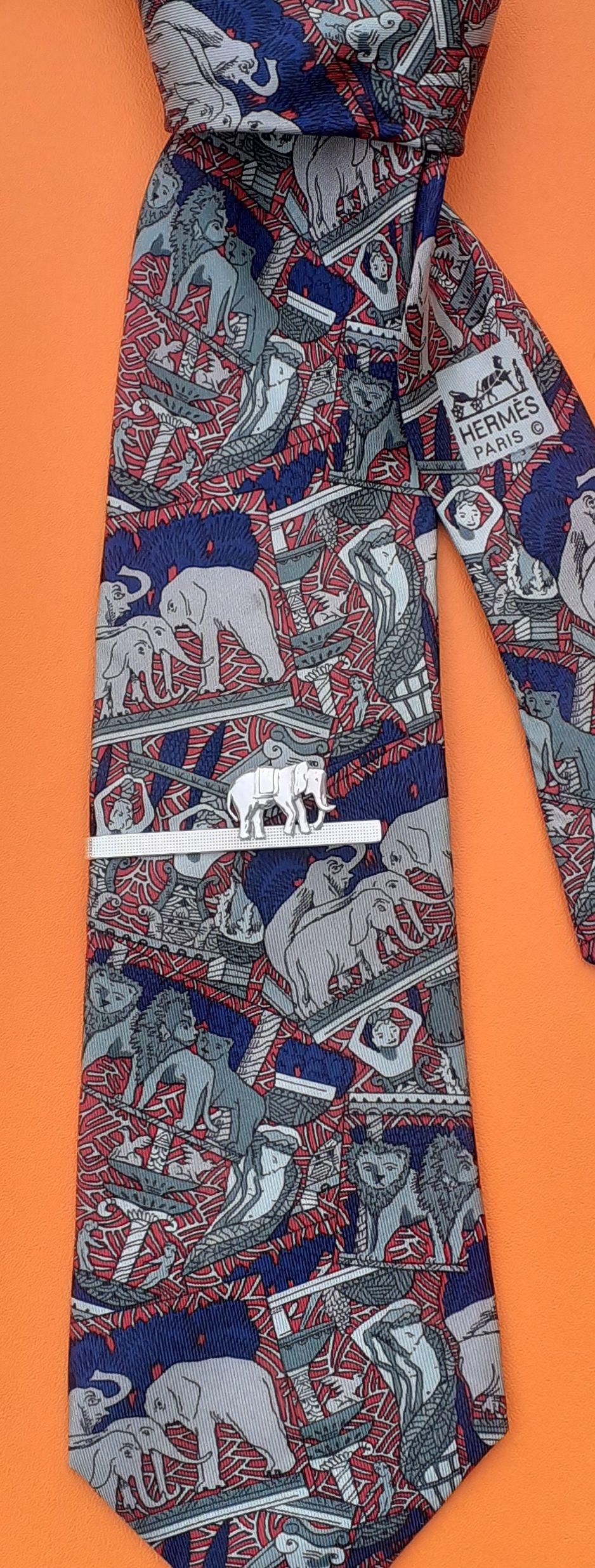 Hermès Vintage Tie Clip in Silver Elephant Pattern Rare 8