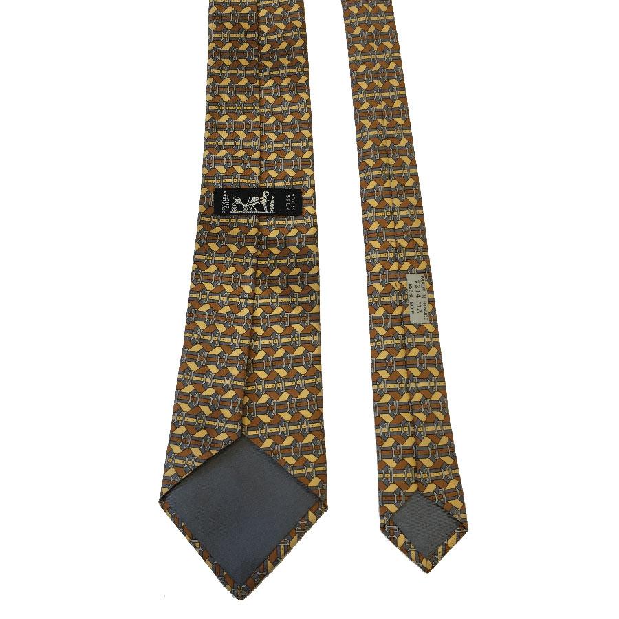 Brown HERMES Vintage Tie in Printed Silk