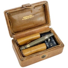 Hermes Vintage Travel Razor Shaving Set Brown Leather Case