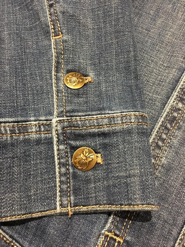 Hermes Vintage Tropiques Silk Scarf Distressed Denim Jacket Medium at 1stDibs hermes denim