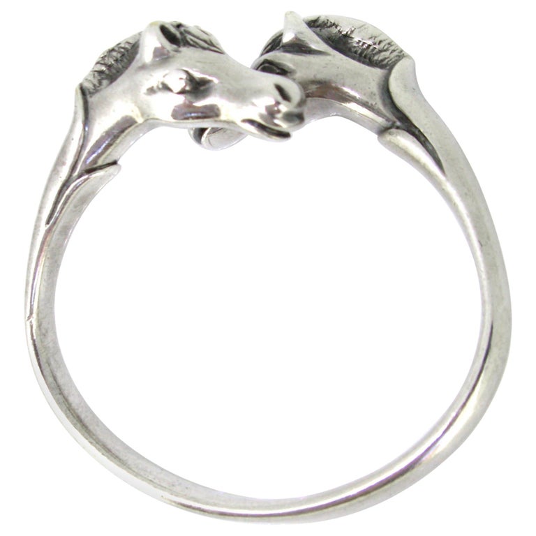 Hermes Vintage Two Horse Heads Sterling Silver Bangle Bracelet At 1stdibs