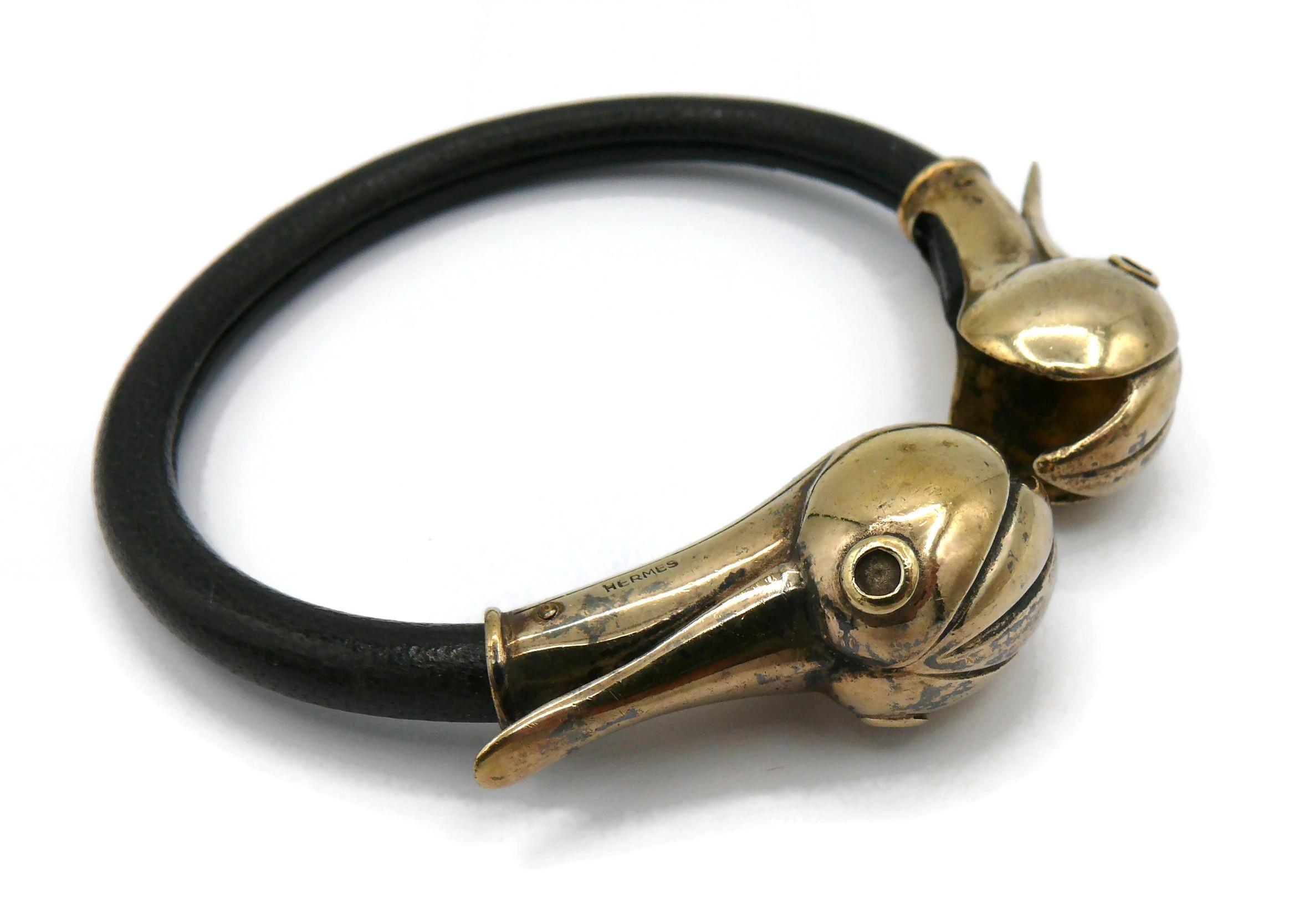 HERMES Vintage Uber Rare Leather and Vermeil Duck Head Bangle Bracelet For Sale 5