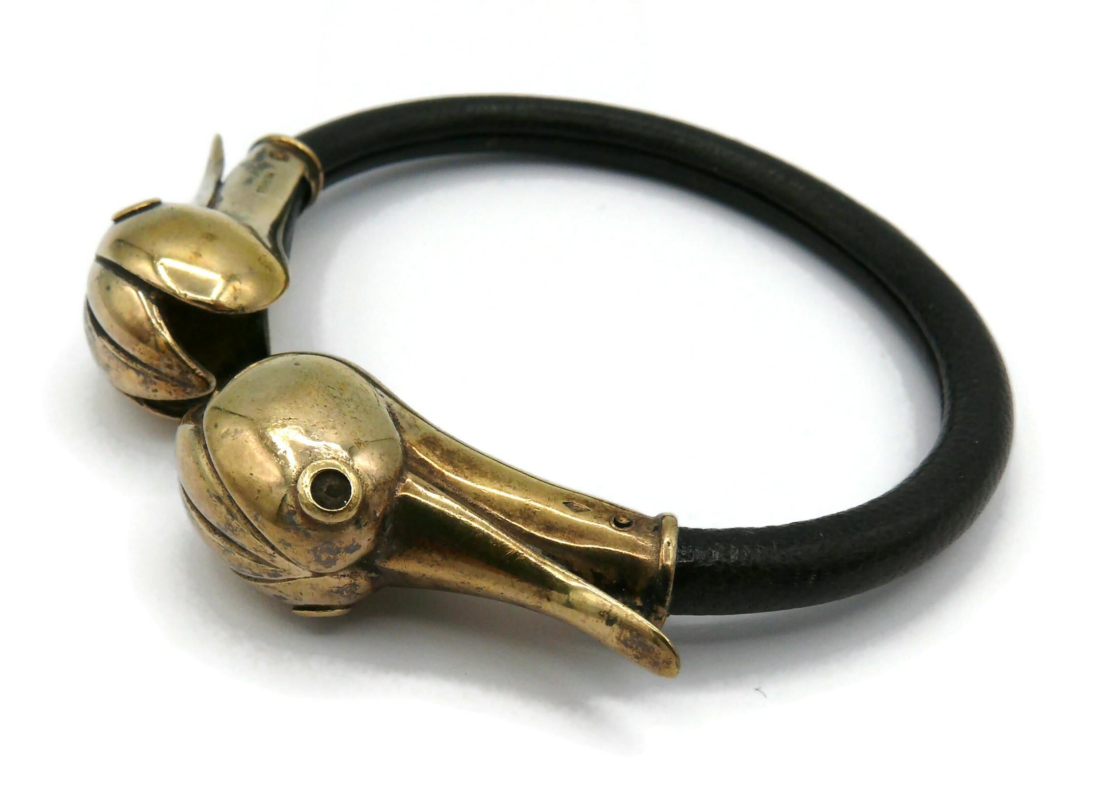 HERMES Vintage Uber Rare Leather and Vermeil Duck Head Bangle Bracelet For Sale 6