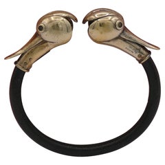 HERMES Vintage Uber Rare Leather and Vermeil Duck Head Bangle Bracelet