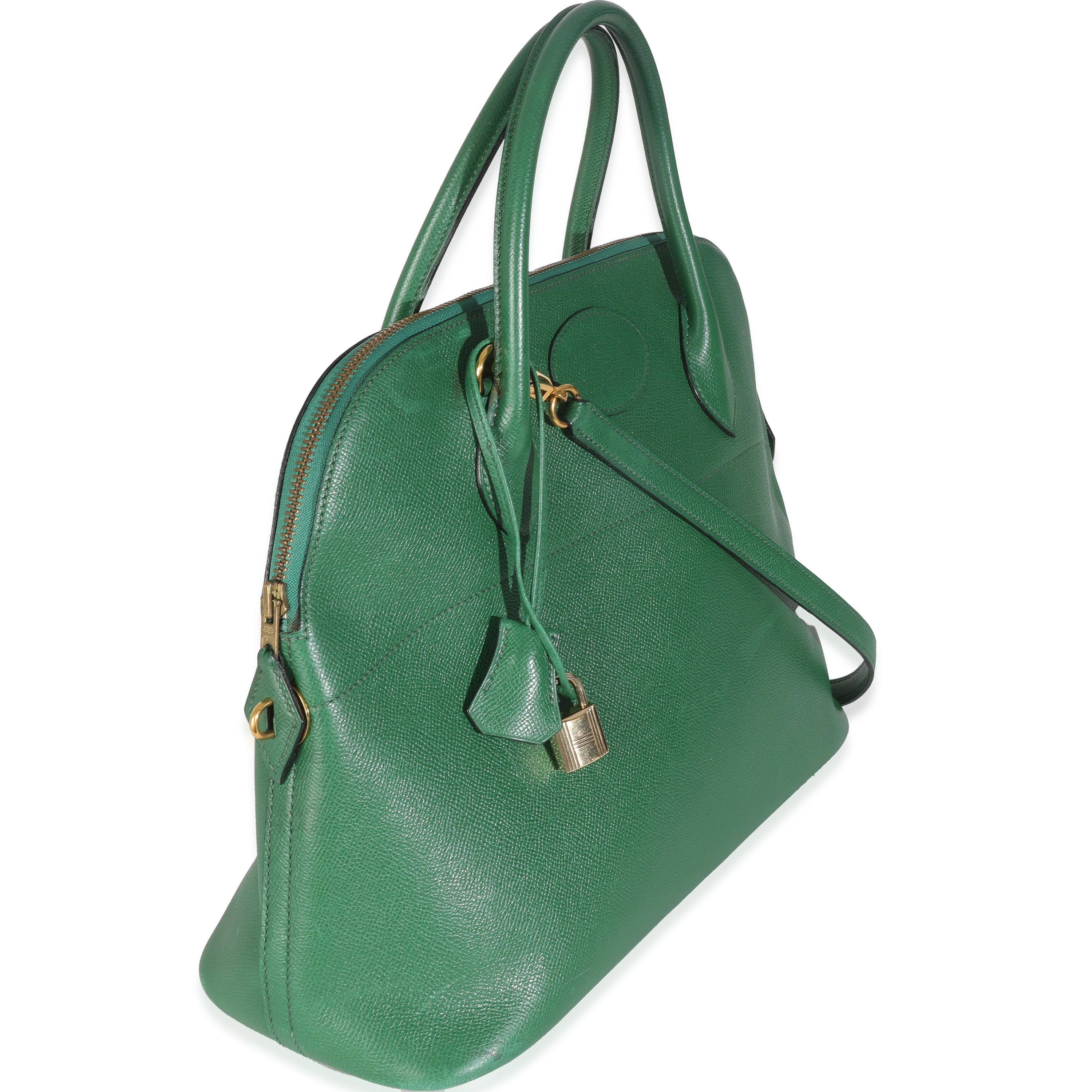 Hermès Vintage Vert Bengale Courchevel Bolide 35 GHW (Grau) im Angebot