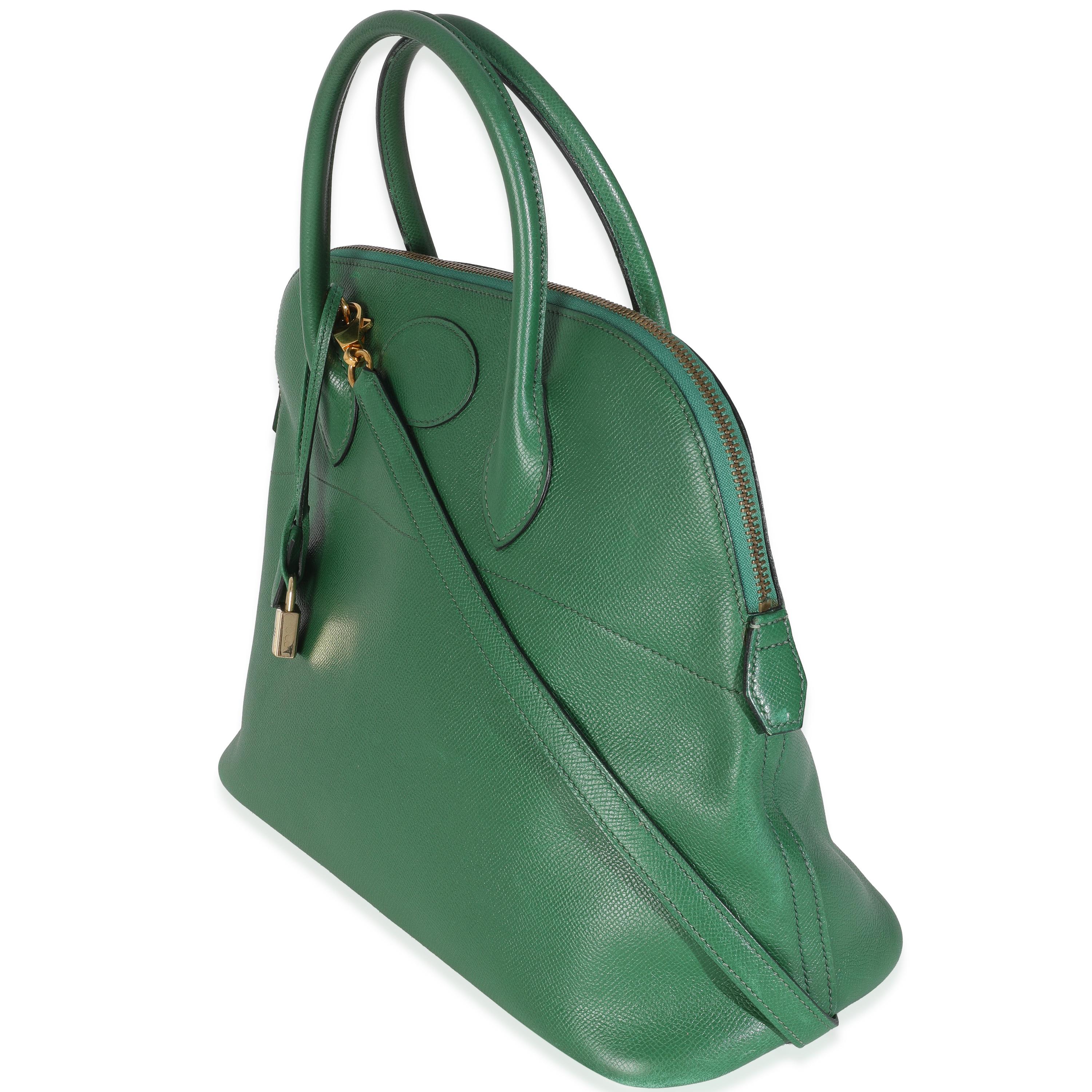 Hermès Vintage Vert Bengale Courchevel Bolide 35 GHW im Zustand „Relativ gut“ im Angebot in New York, NY