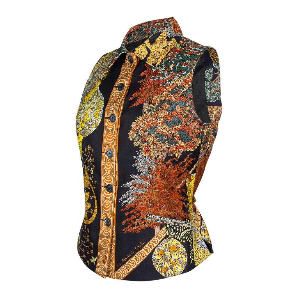Black Hermes Vintage Vest Les Legendes De L'Arbre Scarf Print  38 / 4 For Sale
