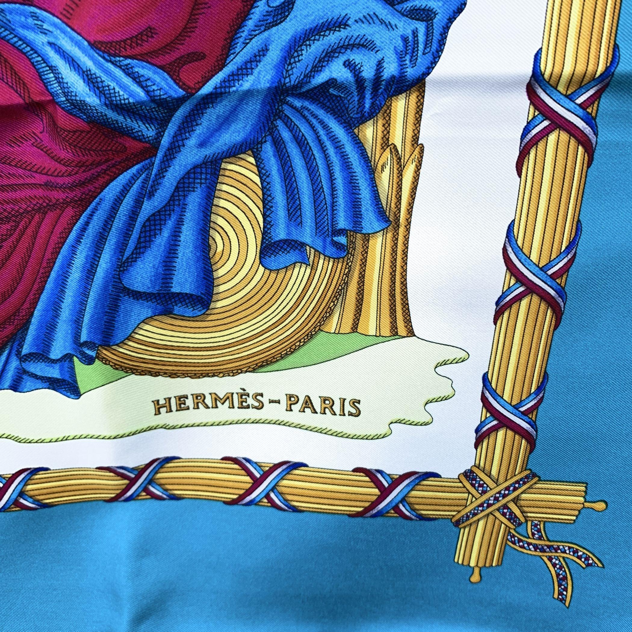Hermes Vintage Vintage Seide 1789 Liberte Egalite Fraternite Schal Metz (Beige)