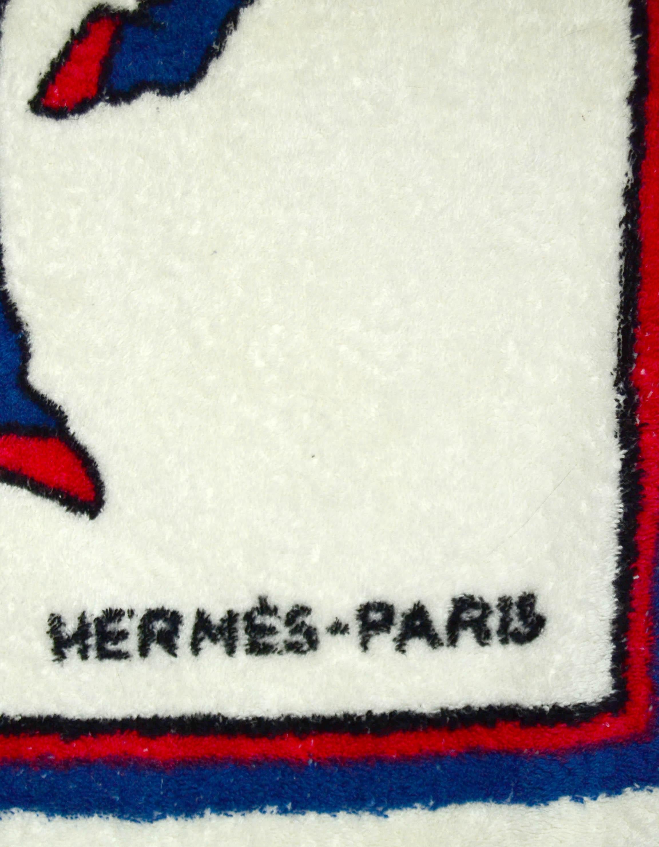 Hermes Vintage White/Blue Terry Cloth Pegasus Towel 57