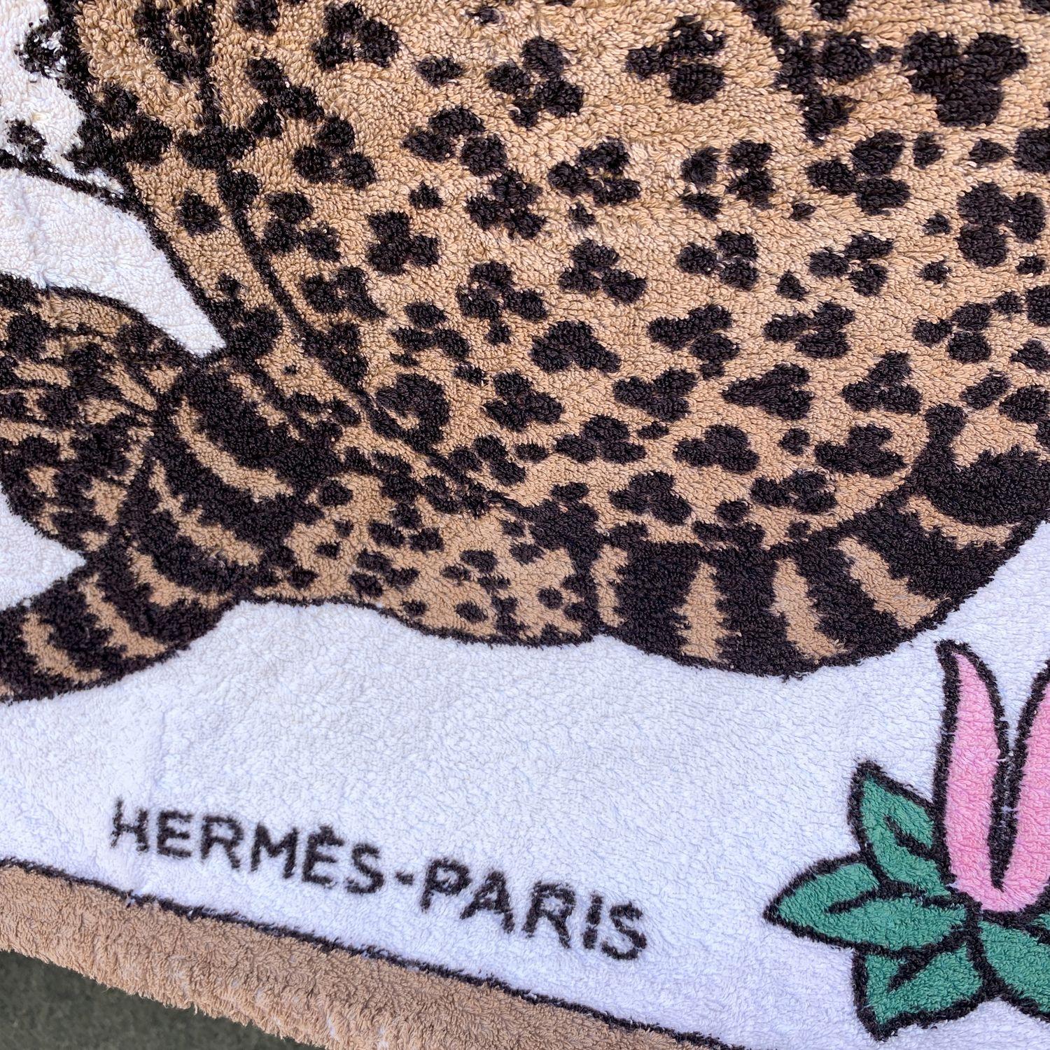 Hermes Vintage White Cotton Leopards Pool Beach Towel 2