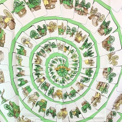 Hermes Vintage White Green Silk Scarf Carrosserie1975 Ledoux