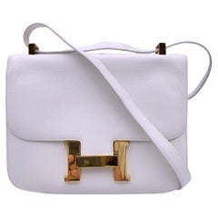 Hermes Vintage White Leather Constance Flap Shoulder Bag