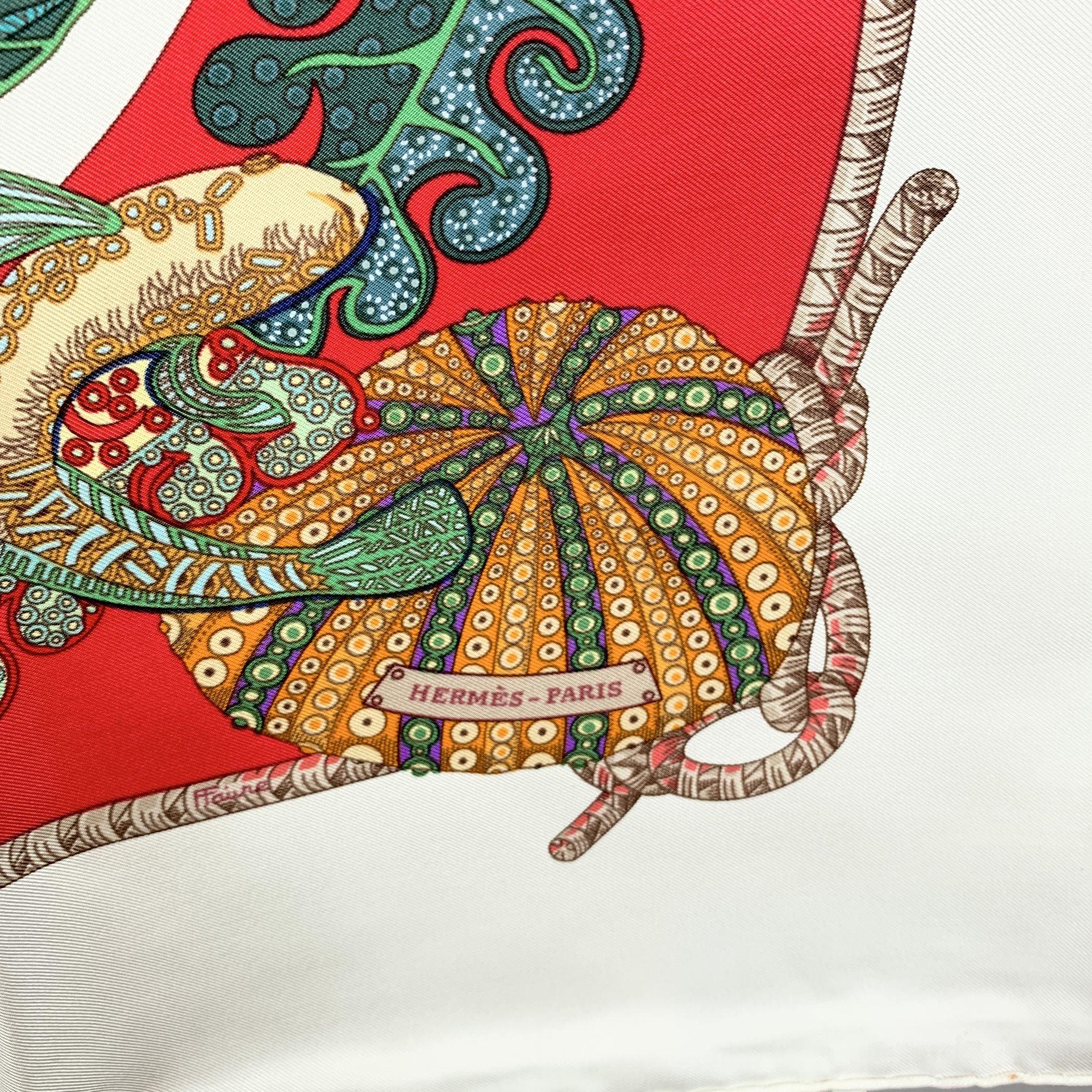 Hermes Vintage White Silk Scarf Grands Fonds 1992 Annie Faivre In Excellent Condition For Sale In Rome, Rome