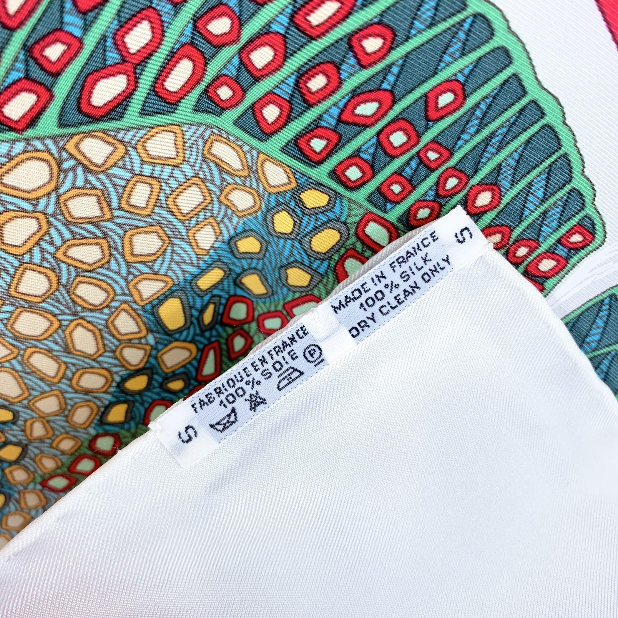 Women's Hermes Vintage White Silk Scarf Grands Fonds 1992 Annie Faivre For Sale