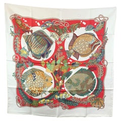 Hermes Vintage Weißer Seidenschal Grands Fonds 1992 Annie Faivre