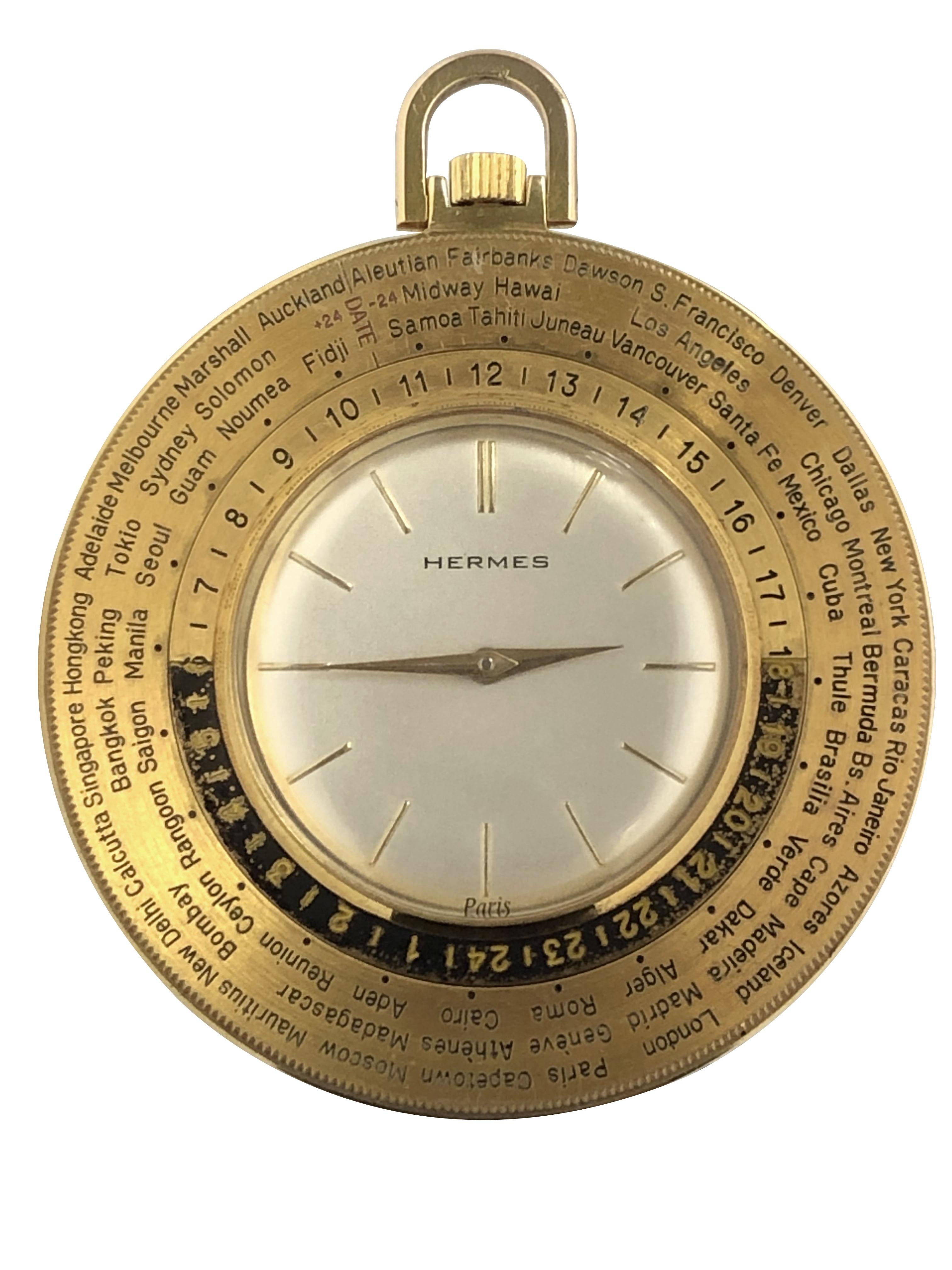 Hermes Vintage World Time Mechanical Pocket Watch at 1stDibs