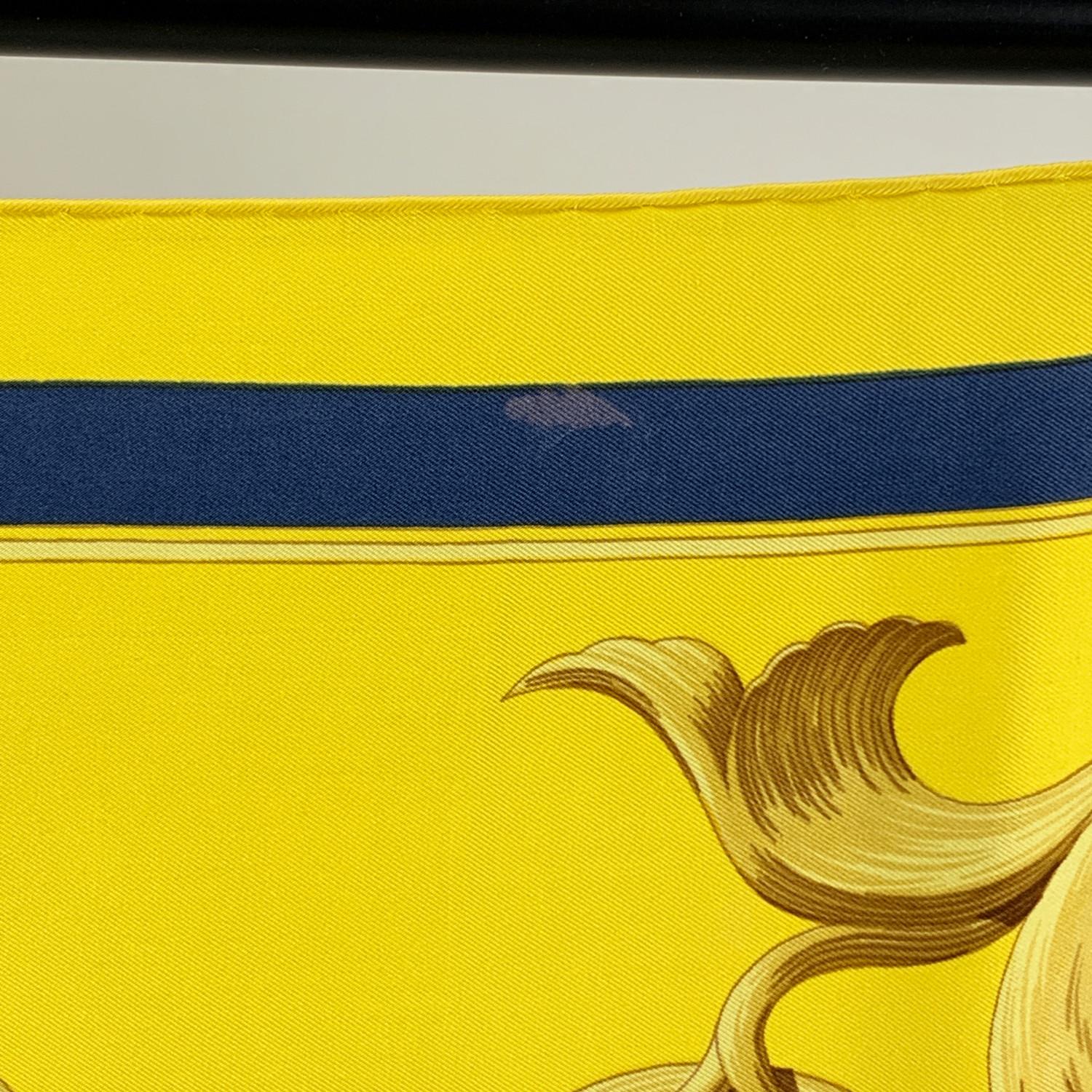 Hermes Vintage Yellow Blue Silk Scarf Couronnes Crowns 1969 Abadie In Good Condition In Rome, Rome