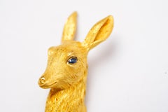 Hermes Vintage Yellow Gold Sapphire Deer Brooch by Georges Lenfant
