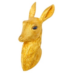 Hermes Vintage Yellow Gold Sapphire Deer Brooch by Georges Lenfant