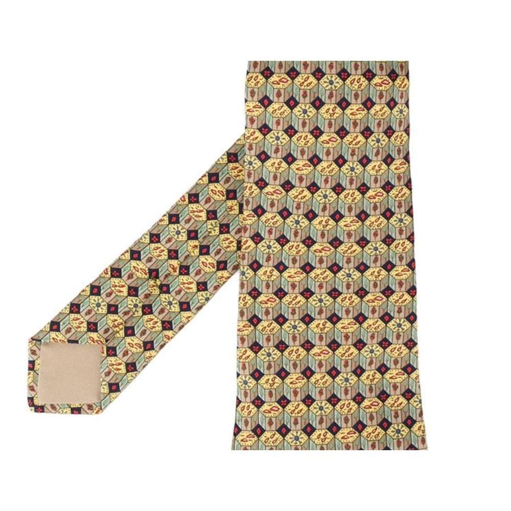 Hermès Vintage yellow silk 2000s tie with multicolor geometric pattern In Excellent Condition In Lugo (RA), IT