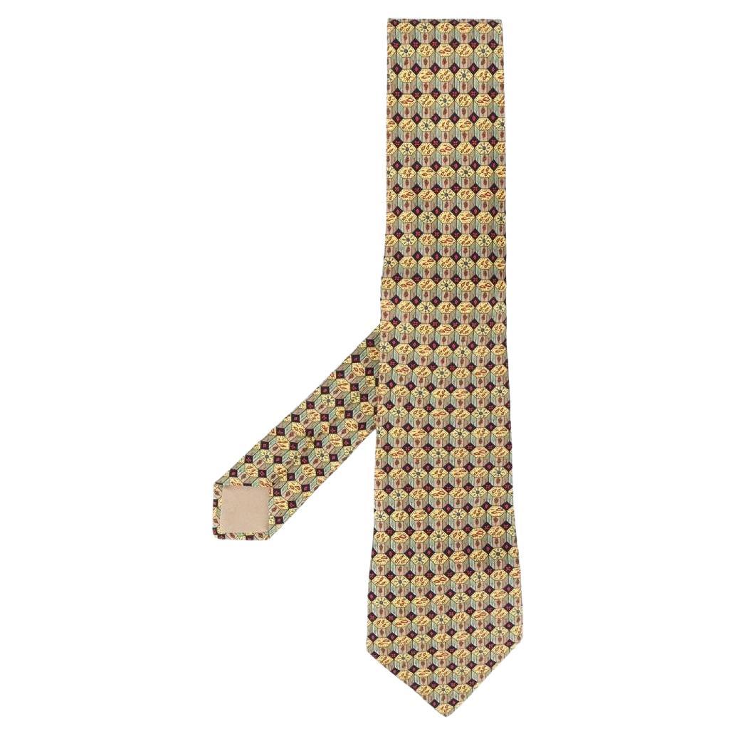 Hermès Vintage yellow silk 2000s tie with multicolor geometric pattern