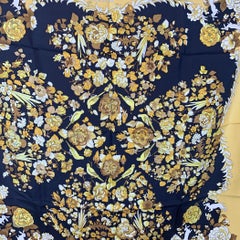 Hermes Vintage Sciarpa di seta gialla Aladin 1972 Francoise Heron