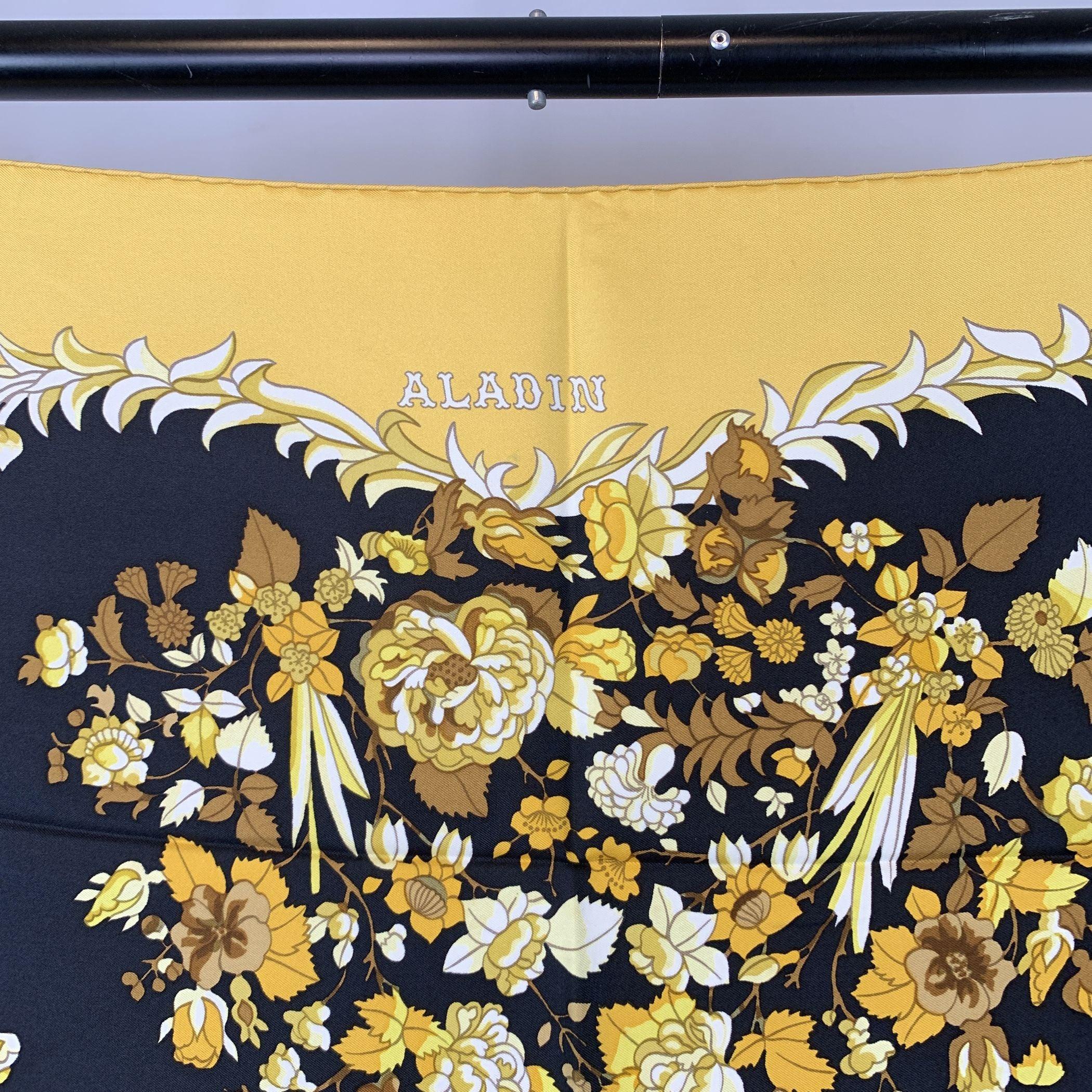 Beige Hermes Vintage Yellow Silk Scarf Aladin 1972 Francoise Heron For Sale
