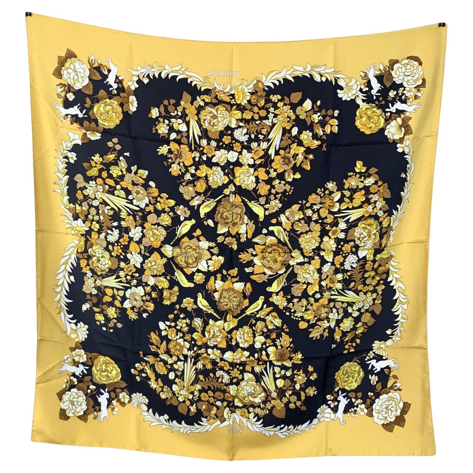 Hermes Vintage Yellow Silk Scarf Aladin 1972 Francoise Heron For Sale
