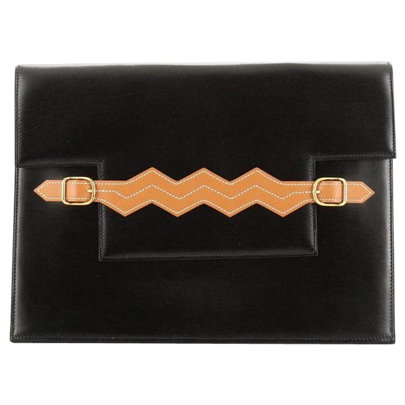 Hermes Vintage Zig Zag Flap Clutch Box Calf Medium