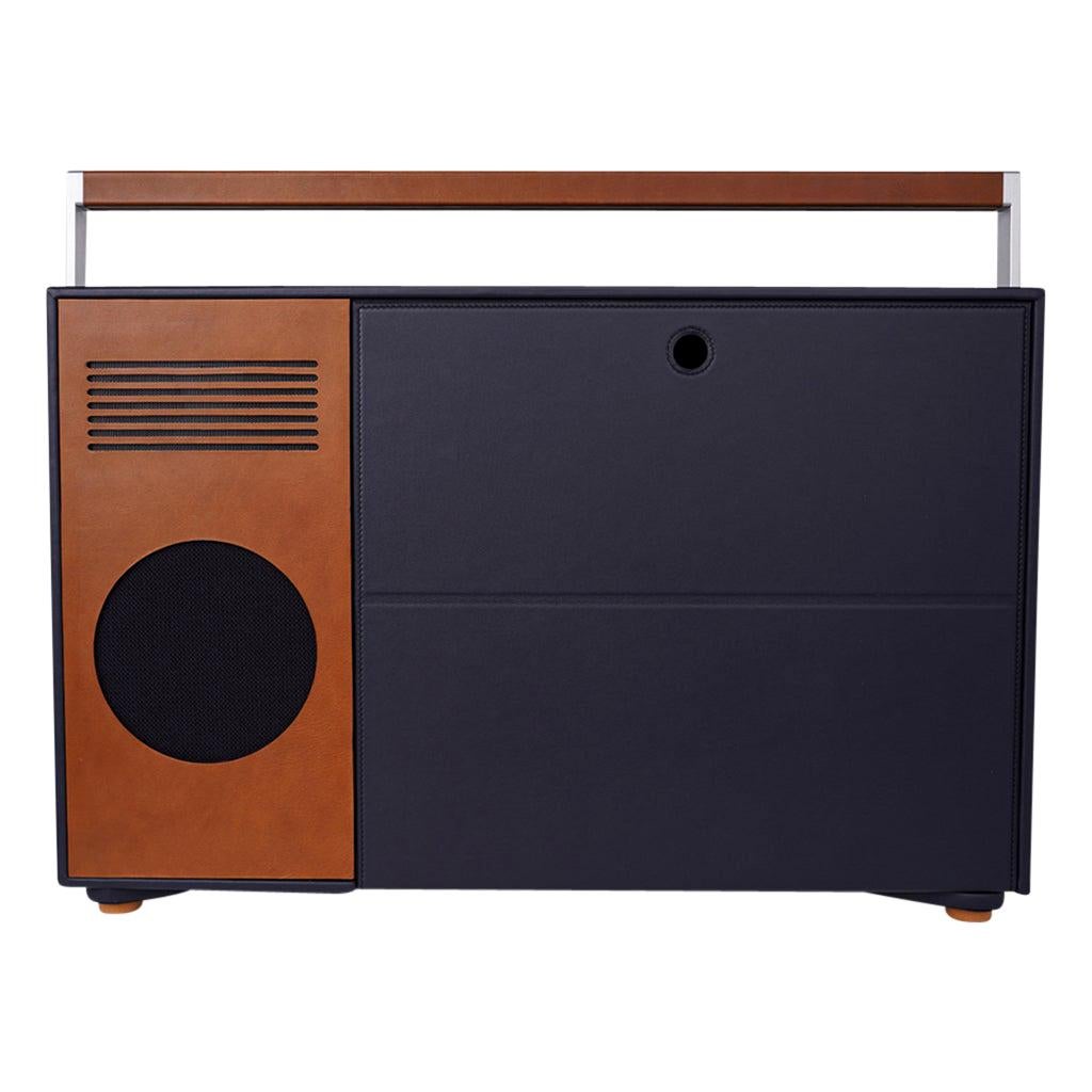 Hermes Vinyl Boombox Leather / Canvas Vertical Record Player w