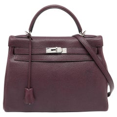 Violette Chevre de Coromandel-Ledertasche Kelly 32 von Hermès, Palladiumbeschichtet