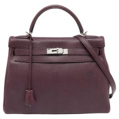 Hermes Violet Chevre de Coromandel Leather Palladium Plated Kelly 32 Bag