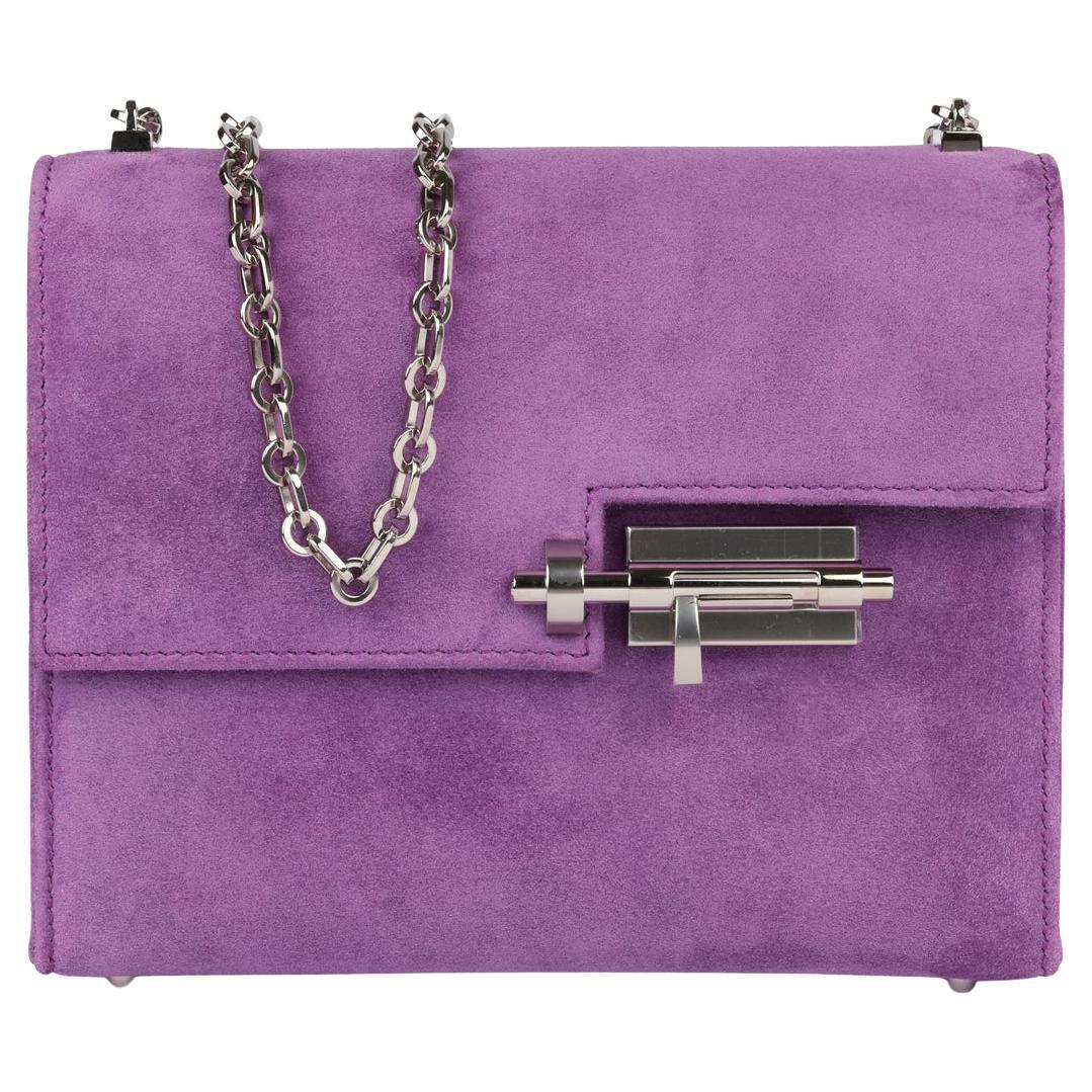 Hermès Violet Clair Veau Doblis Suede Verrou Chaine Mini