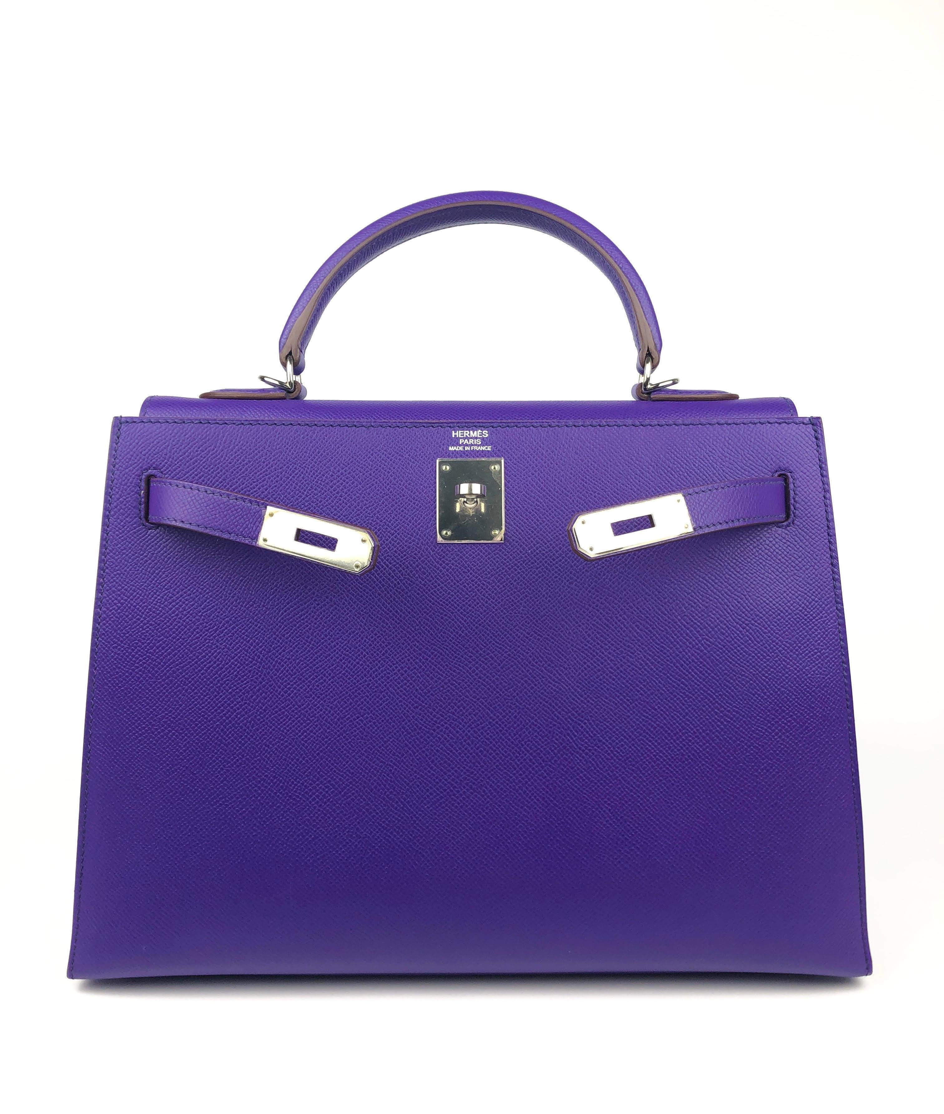 Hermès Violett Epsom 32 cm Kelly Sellier Damen im Angebot