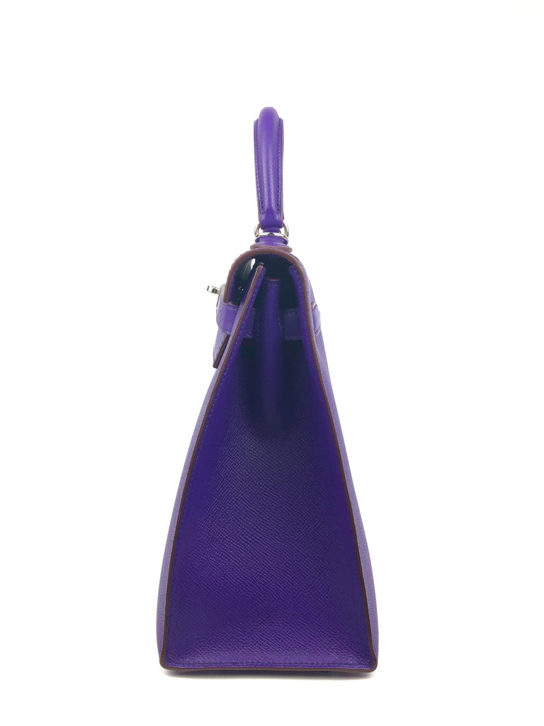 Hermès Exceptional & Rare Kelly 32 shoulder strap in purple box
