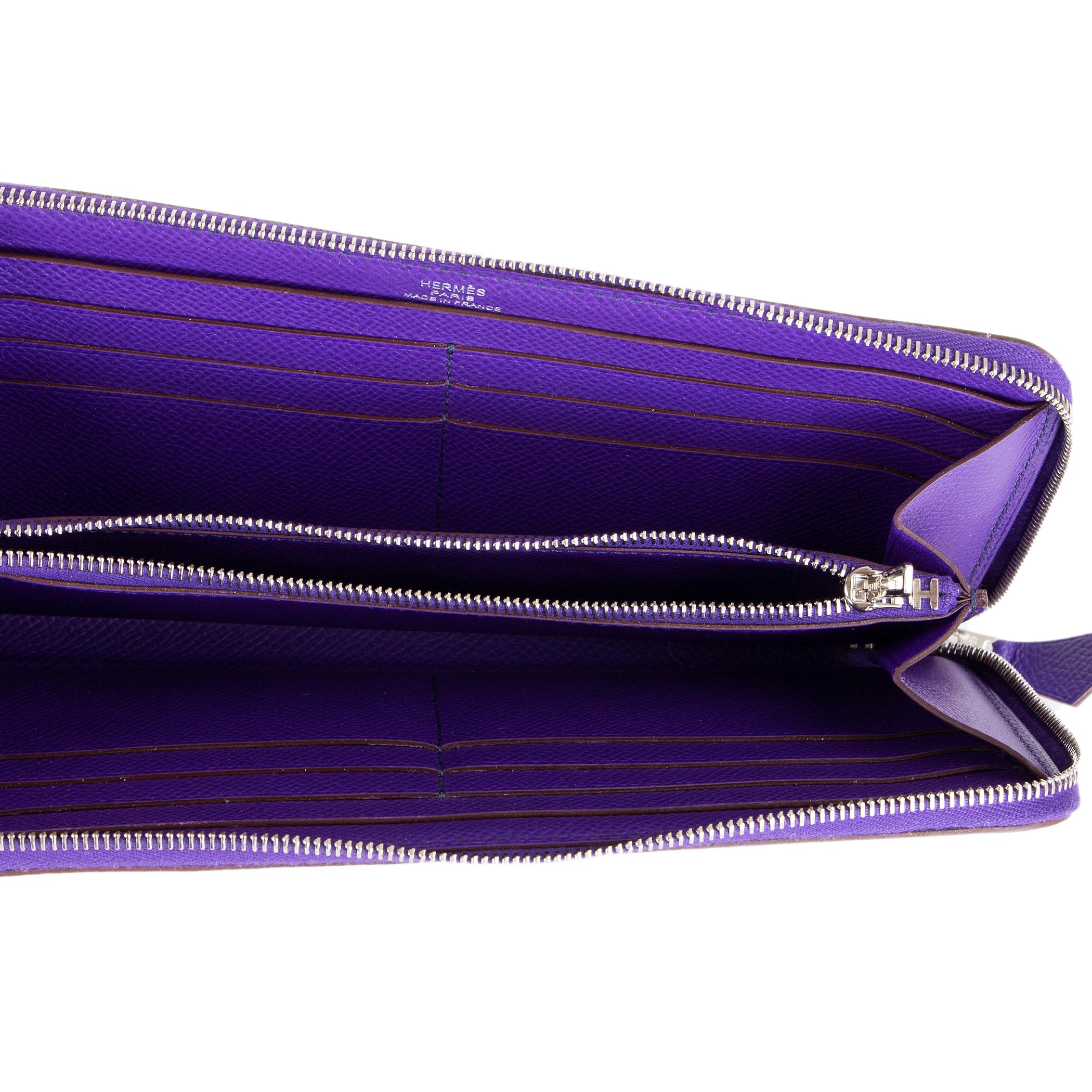 HERMES Violet purple Epsom leather AZAP CLASSIC Wallet In New Condition In Zürich, CH