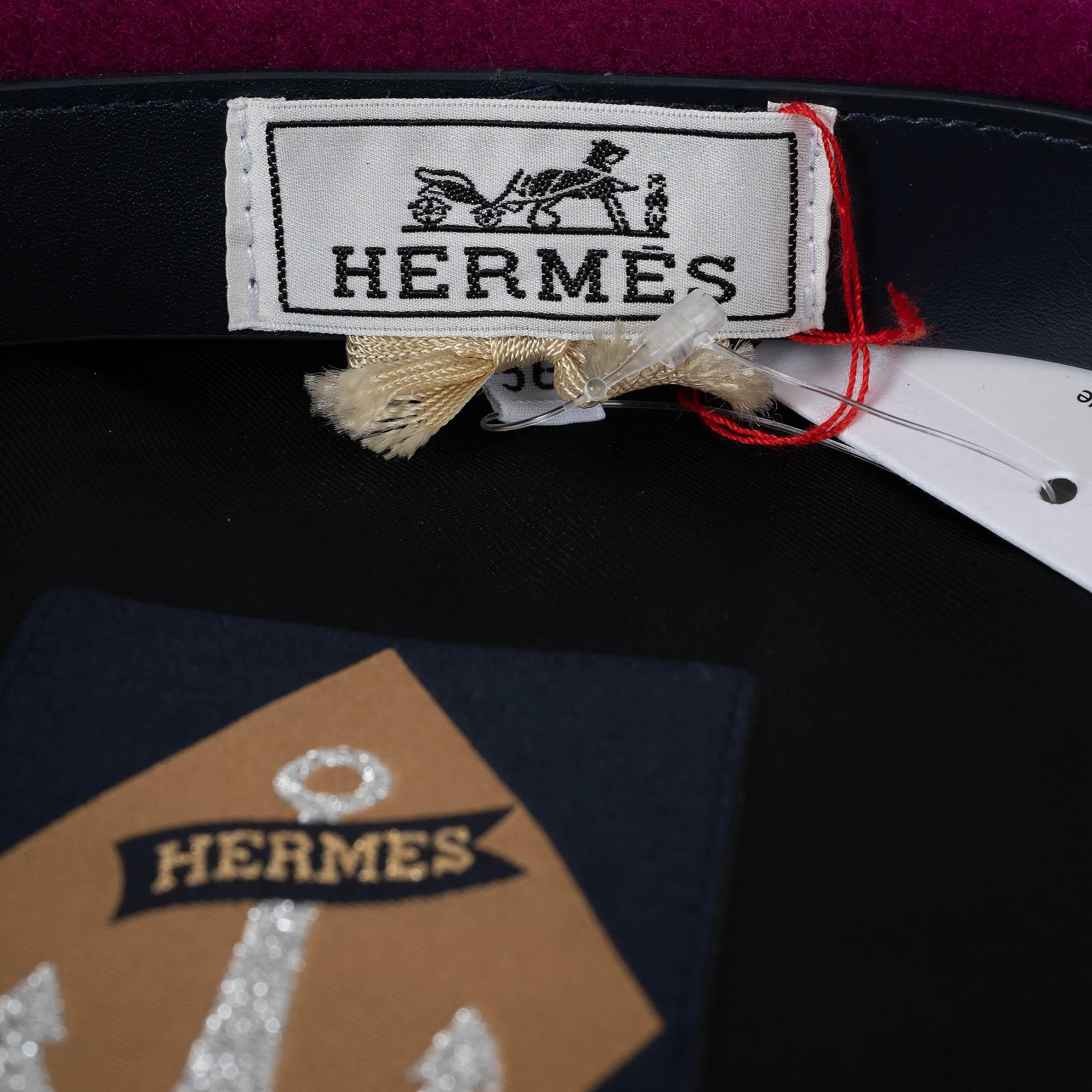 Cappello berretto HERMES Violine in feltro di coniglio viola BONNIE SAILOR 56 in vendita 3