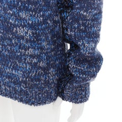 HERMES Schurwoll-Kaschmir-Mischung blau melange Strickpullover XL