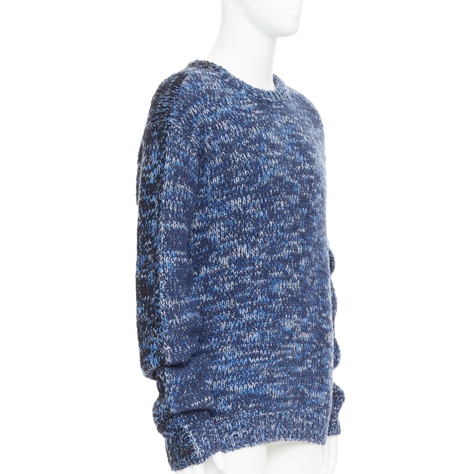 Blue HERMES virgin wool cashmere blend blue melange knit sweater XL For Sale