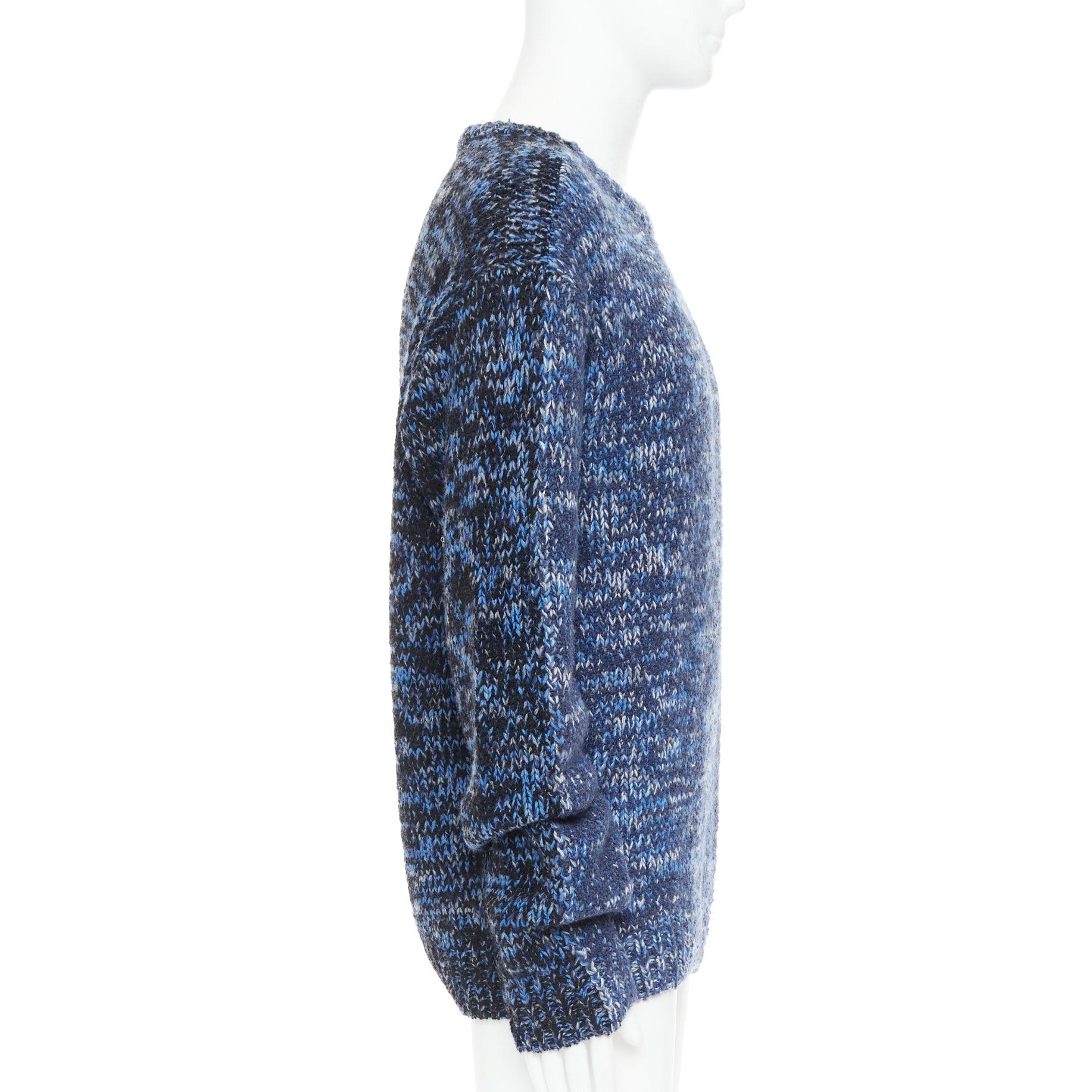 HERMES virgin wool cashmere blend blue melange knit sweater XL In Excellent Condition For Sale In Hong Kong, NT