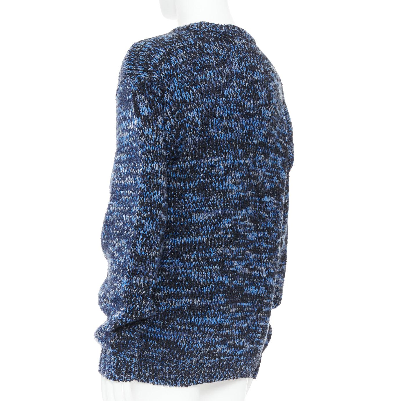 HERMES virgin wool cashmere blend blue melange knit sweater XL For Sale 1