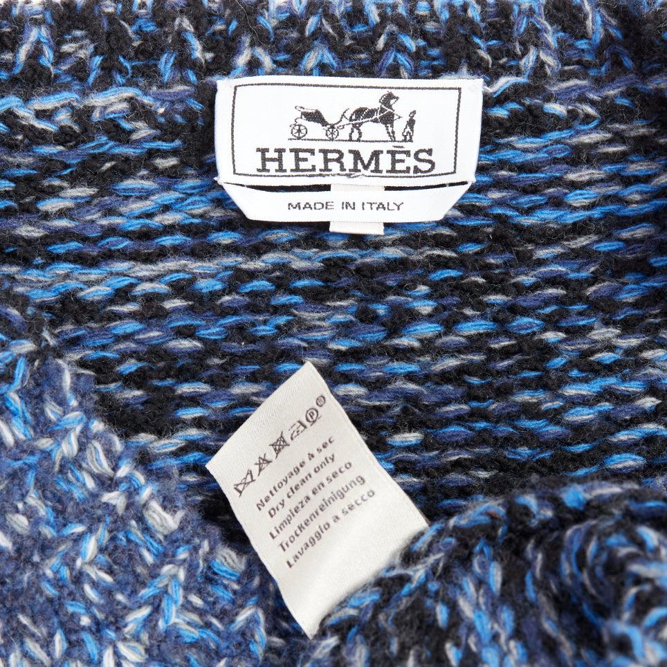 HERMES virgin wool cashmere blend blue melange knit sweater XL For Sale 3