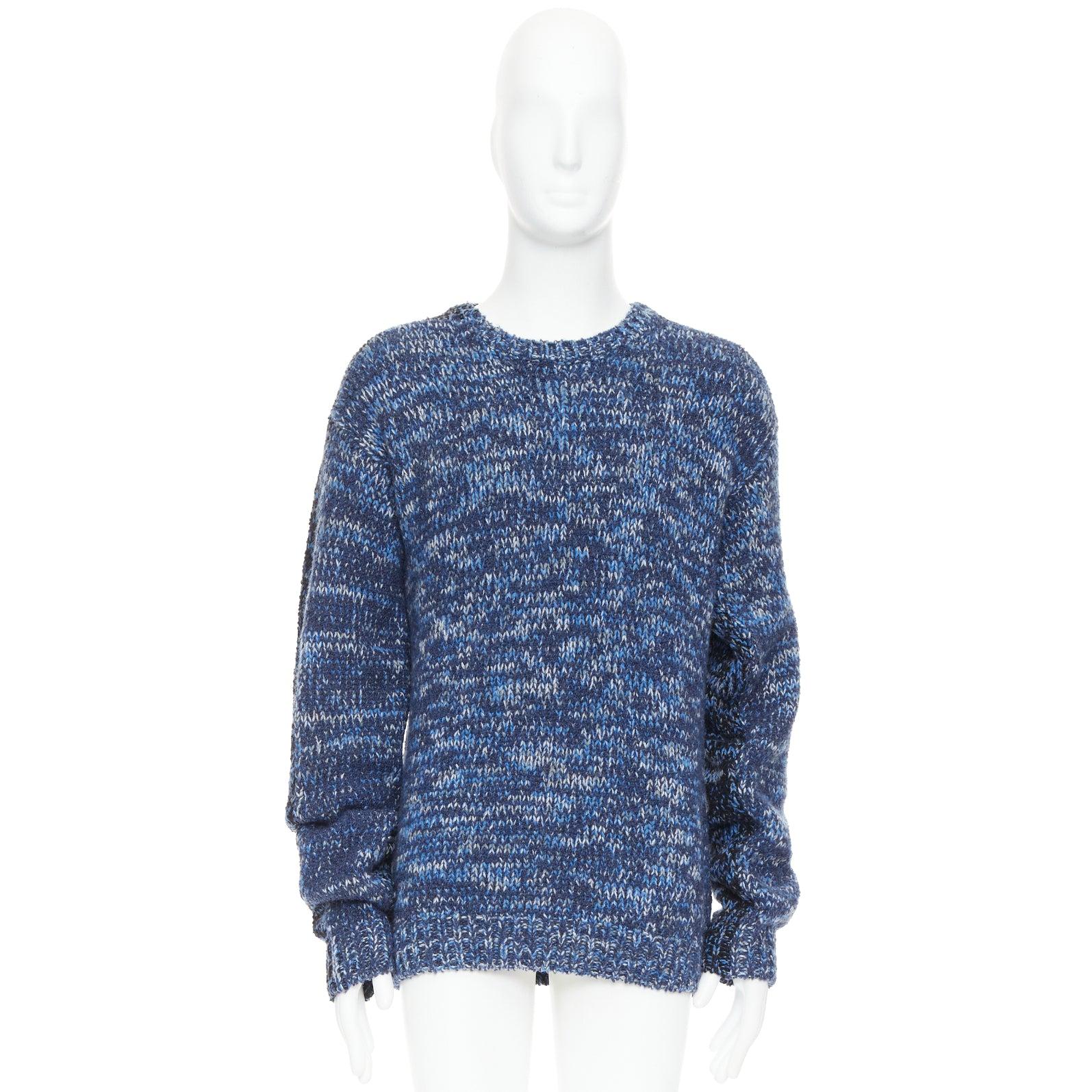 HERMES virgin wool cashmere blend blue melange knit sweater XL For Sale 4