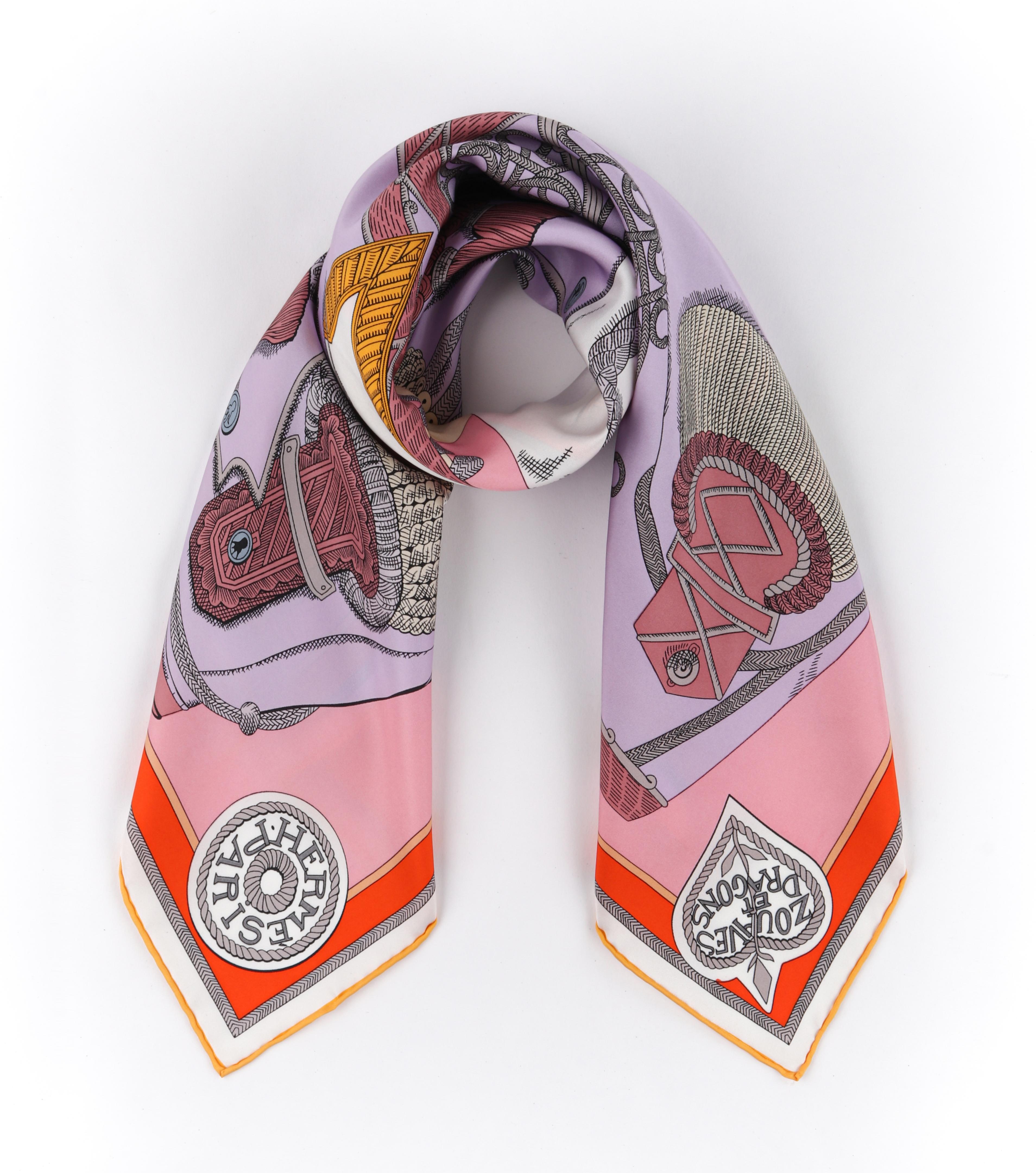 HERMES Virginie Jamin “Zouaves Et Dragons” Multicolor Large Silk Twill Scarf 90 
 
Brand / Manufacturer: Hermes
Designer: Virginie Jamin
Manufacturer Style Name: Zouaves Et Dragons Scarf 90
Style: Square Scarf
Color(s): “Jaune Pale Mauve Rose,”